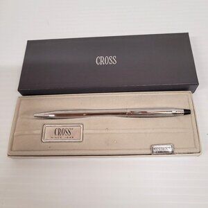 Vintage Cross Lustrous Chrome 3502 Ball Pen Twist Blue Ink Box Works USA